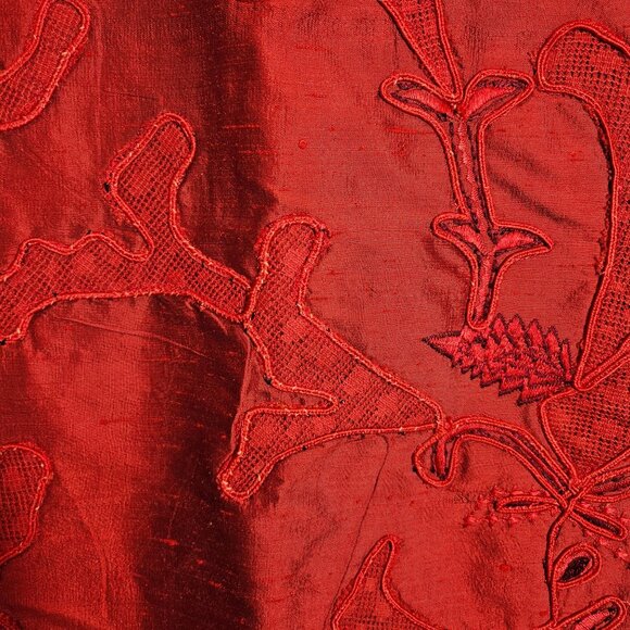 Chico's Womens m Silk Embroidered Red Jacket Coat Career Part Open Business - Picture 11 of 14